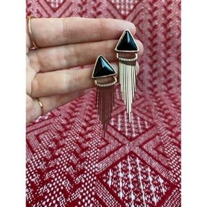 black gem fringe earrings